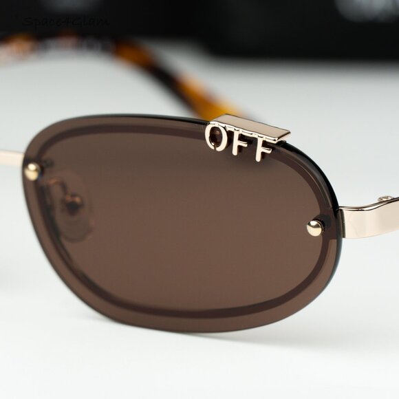 Off-White Women Sunglasses Gold Brown Oval OERI13M MIAMI 7664 NEW AUTHENTIC main image 5
